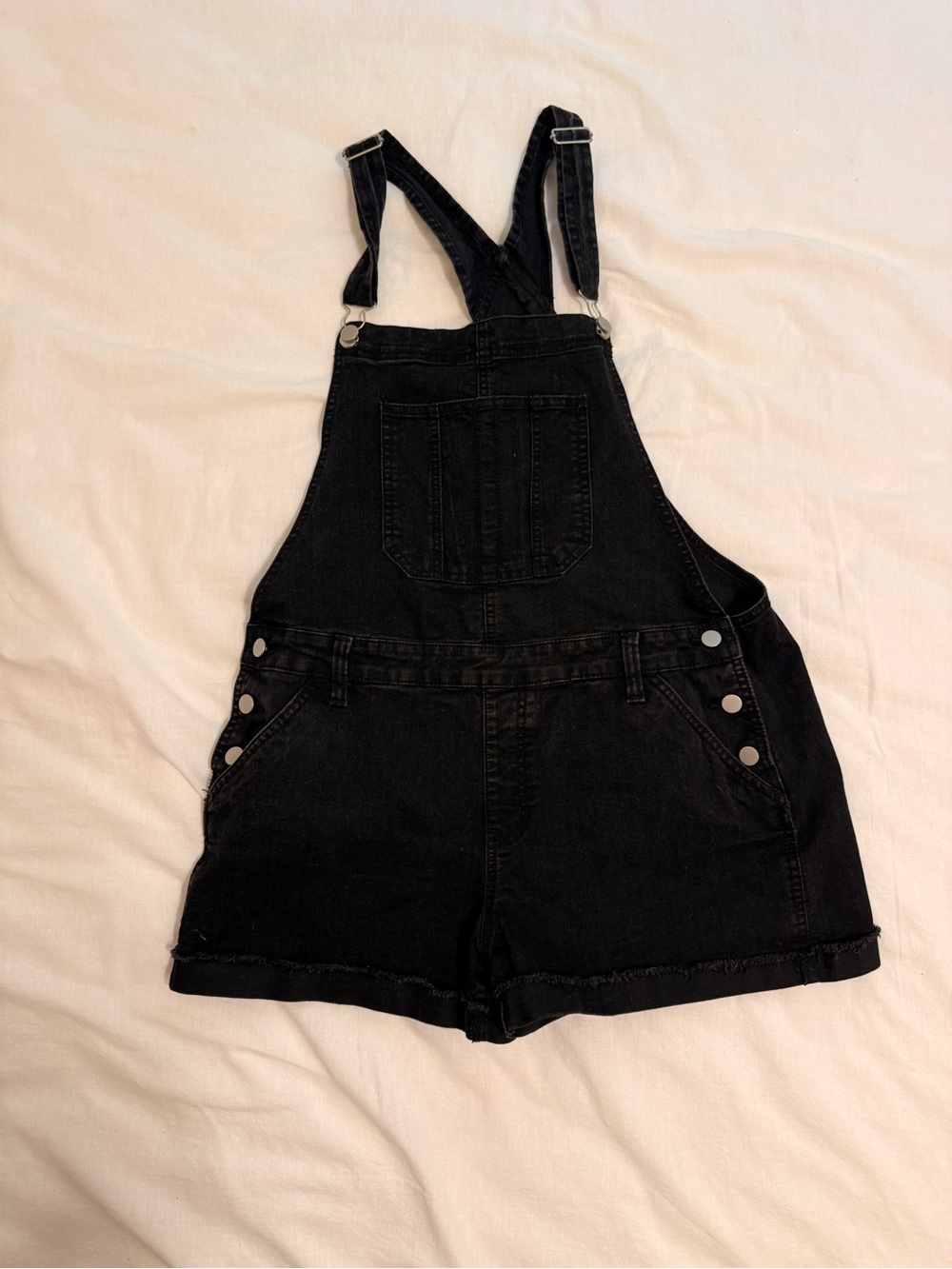 Black Denim Short Overalls